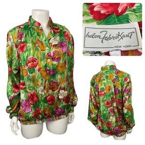 Vintage Floral Silky Pullover Blouse Top / Women’s 12 *